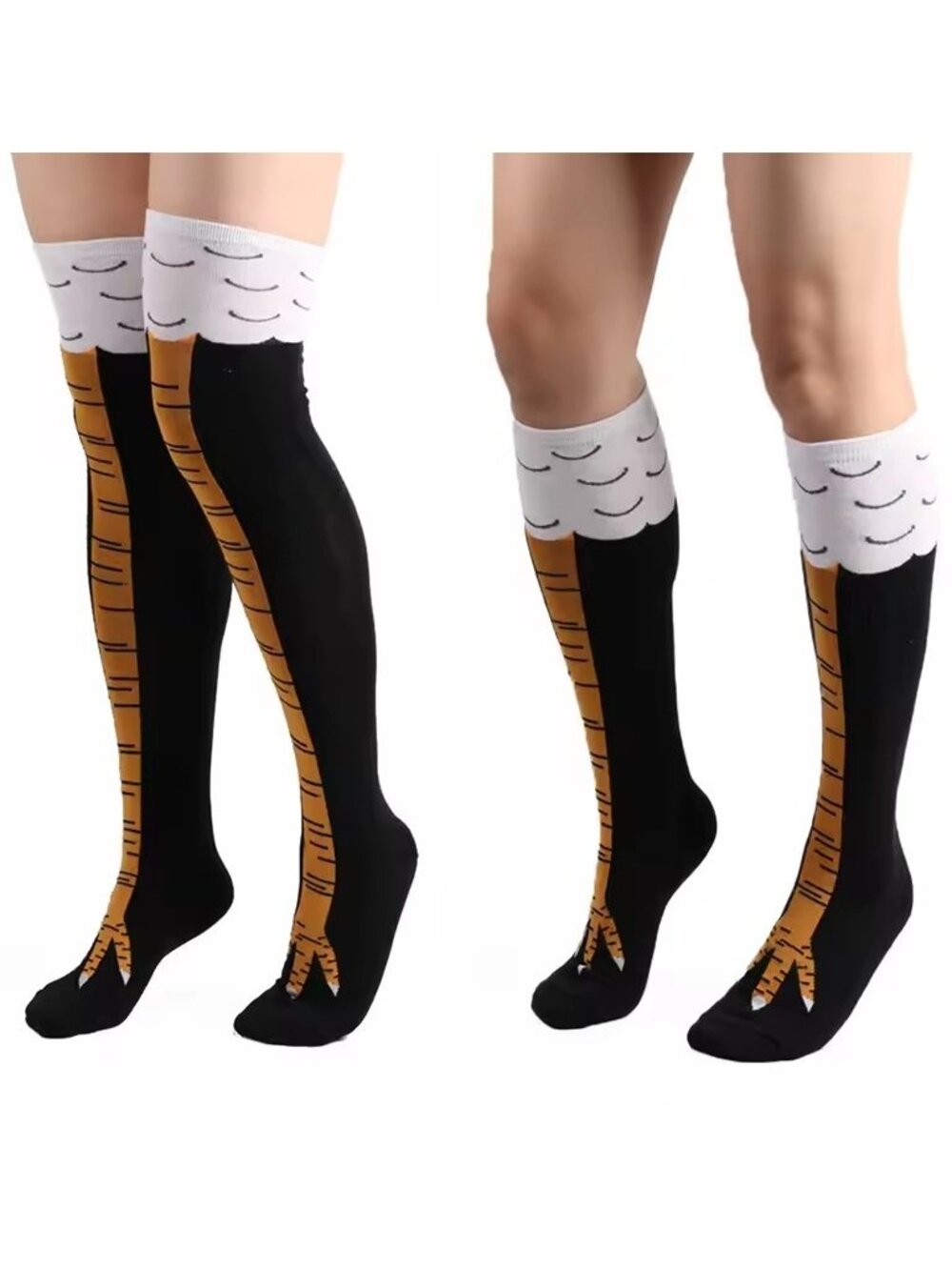 2-Pack Women's Funny Novelty Chicken Leg Knee + Thigh High Socks Costume Set